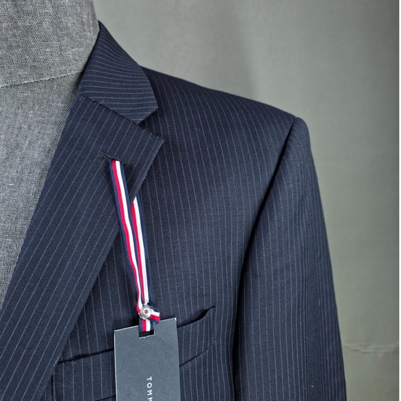 Tommy Hilfiger Sport Coat Mens 44S Navy Pinstriped 100% Wool Quiet Luxury NWT - Picture 6 of 10